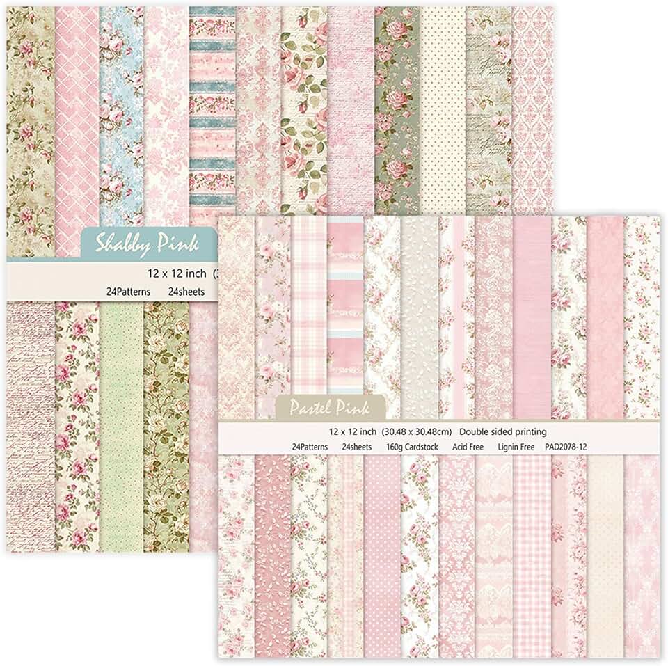48 Sheets Pink Floral Double-Sided Scrapbook Paper