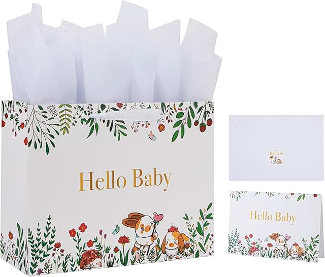 Large White Gift Bag with Card and Tissue Papers