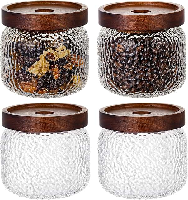 Set of 4 10 oz Glass Jars with Lids for Kitchen Storage