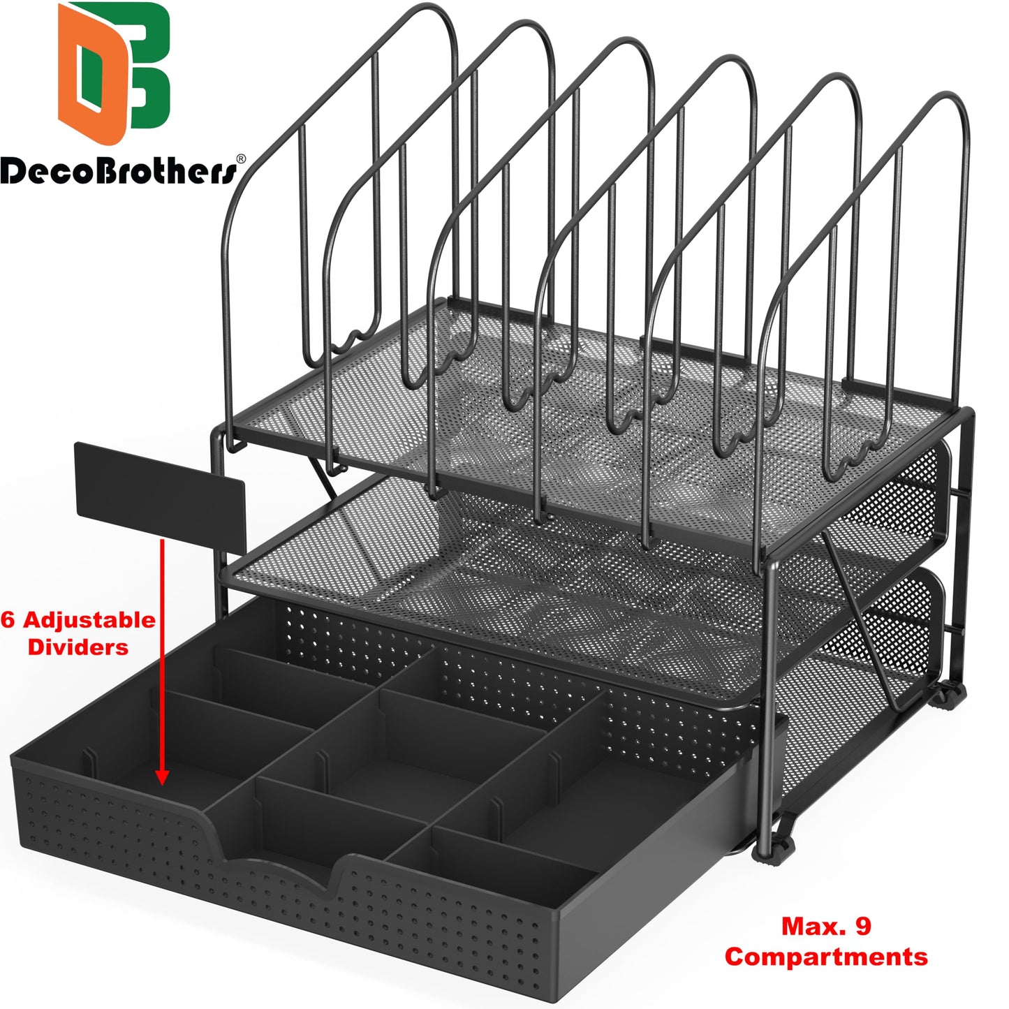Mesh desk organizer with double tray and sliding drawer
