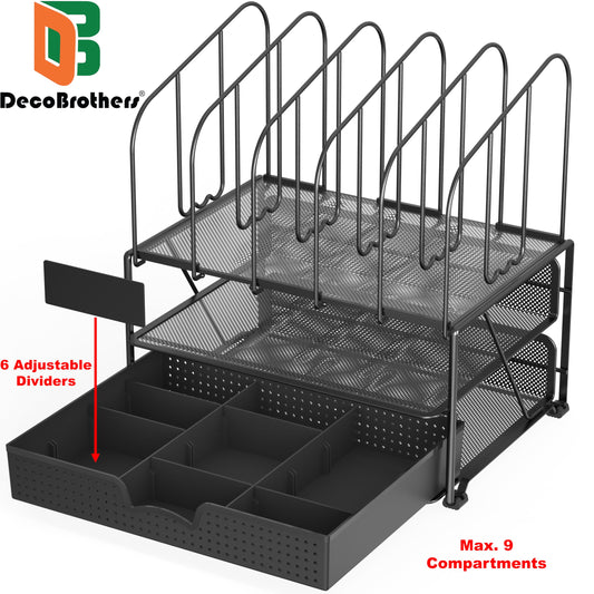 Mesh desk organizer with double tray and sliding drawer