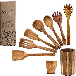 9-Piece Natural Acacia Wood Kitchen Utensil Set