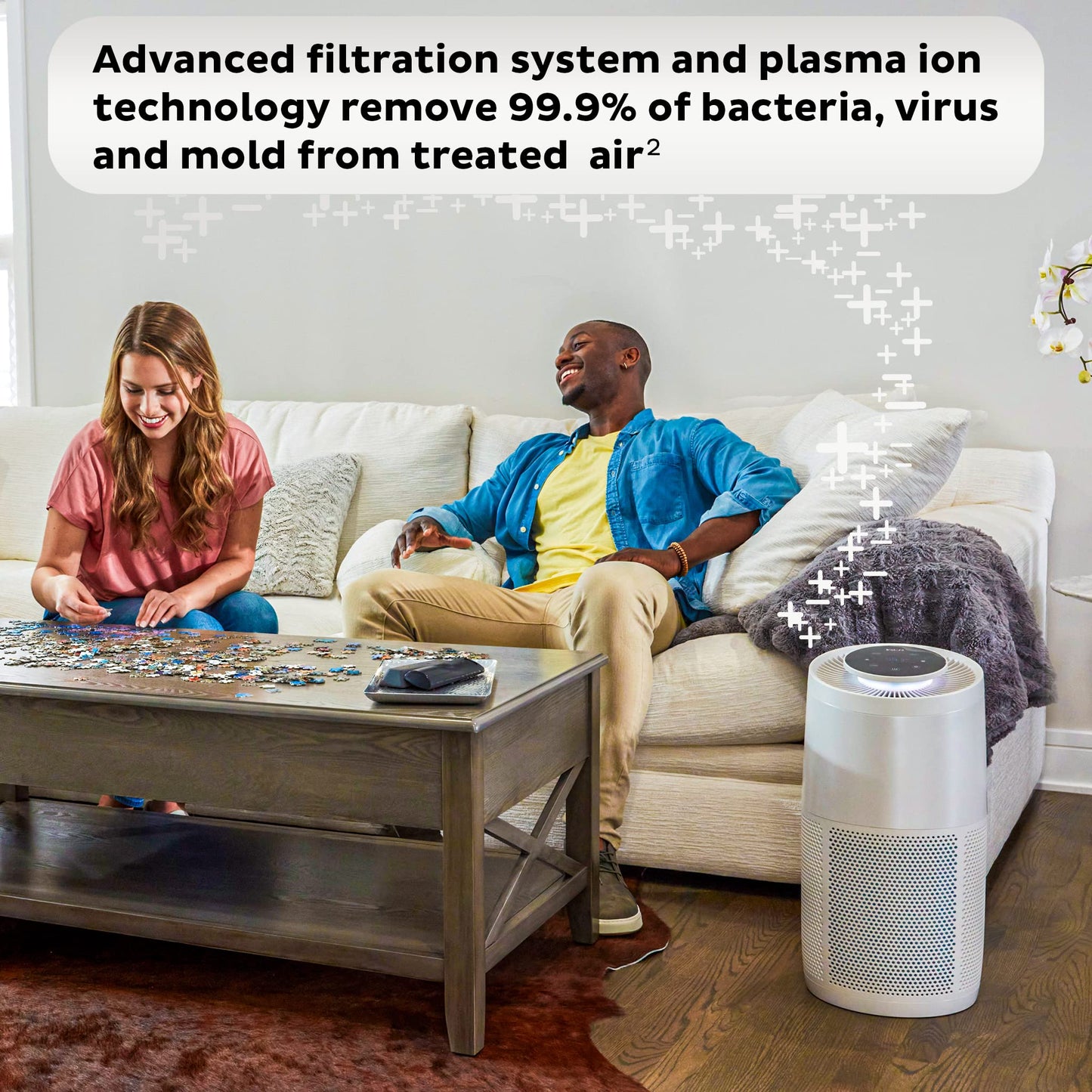 HEPA Quiet Air Purifier, From the Makers of Pot with Plasma Ion Technology for Rooms up to 1,940ft2, removes 99% of Dust, Smoke, Odors, Pollen  Pet Hair, for Bedrooms, Offices, Pearl