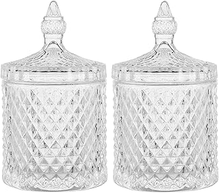 Set of 2 Clear Glass Jars with Lids for Bathroom and Vanity Storage