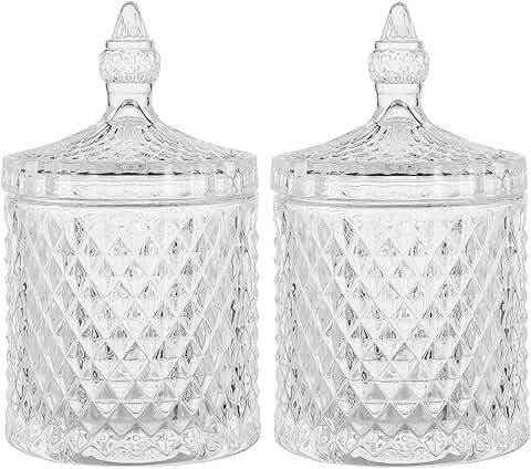 Set of 2 Clear Glass Jars with Lids for Bathroom and Vanity Storage