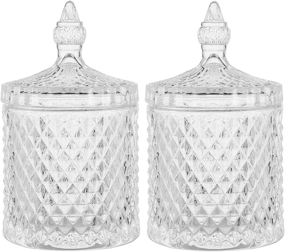 Set of 2 Clear Glass Jars with Lids for Bathroom and Vanity Storage