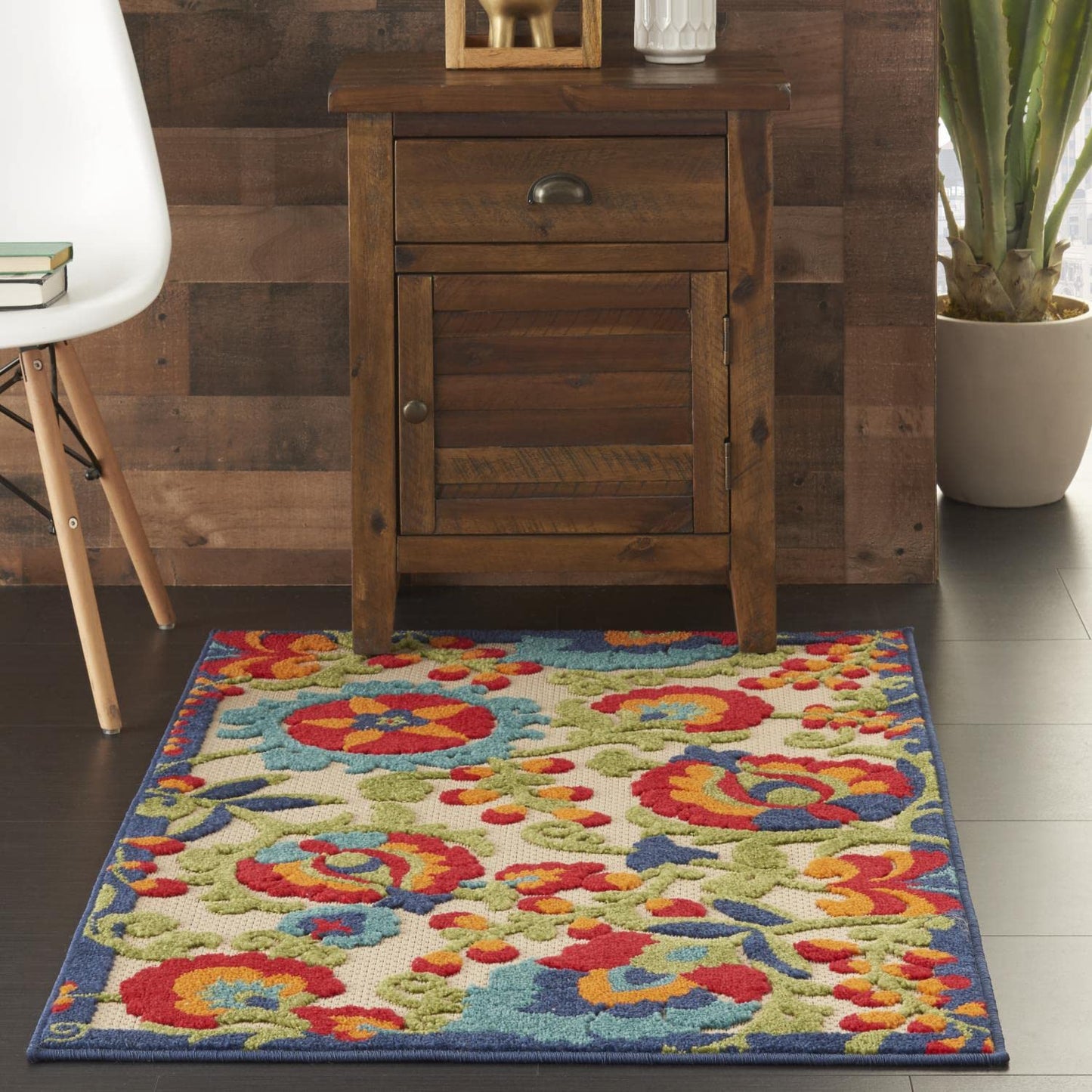 Aloha Indoor/Outdoor Multicolor 2'8" x 4' Area Rug, Tropical, Botanical, Easy Cleaning, Non Shedding, Bed Room, Living Room, Dining Room, Deck, Backyard, Patio 3x4)