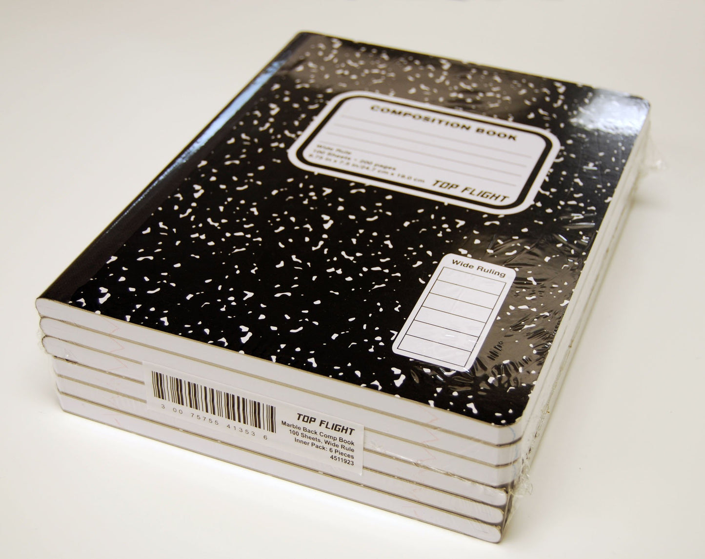 Sewn Marble Composition Book, Black/White, Wide Rule, 9.75 x 7.5 Inches, 100 Sheets, Pack of 6