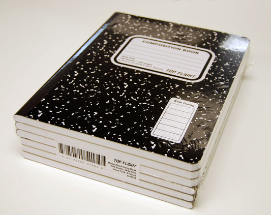Sewn Marble Composition Book, Black/White, Wide Rule, 9.75 x 7.5 Inches, 100 Sheets, Pack of 6