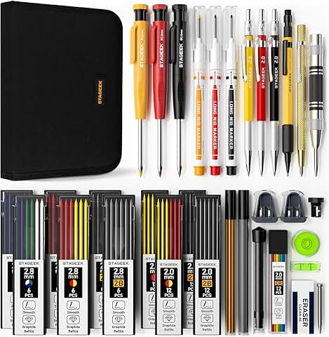 34-Pack Carpenter Pencil Set with Sharpener and Case