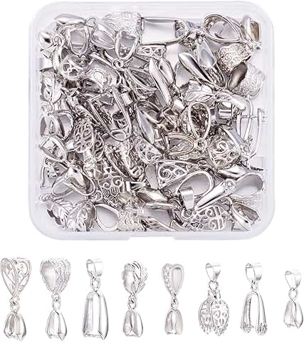 48pcs Silver Pinch Clip Bail Clasps for Jewelry Making
