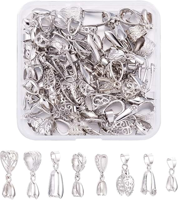 48pcs Silver Pinch Clip Bail Clasps for Jewelry Making