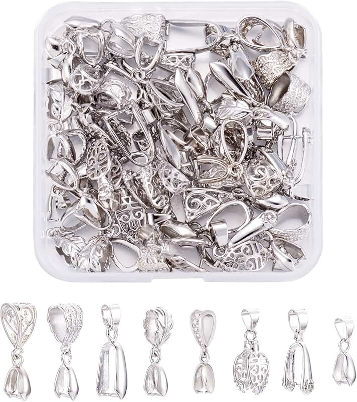 48pcs Silver Pinch Clip Bail Clasps for Jewelry Making