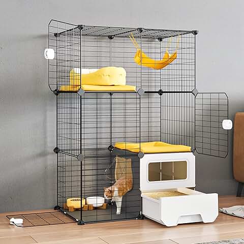 Indoor Cat Cage with Litter Box and Playpen