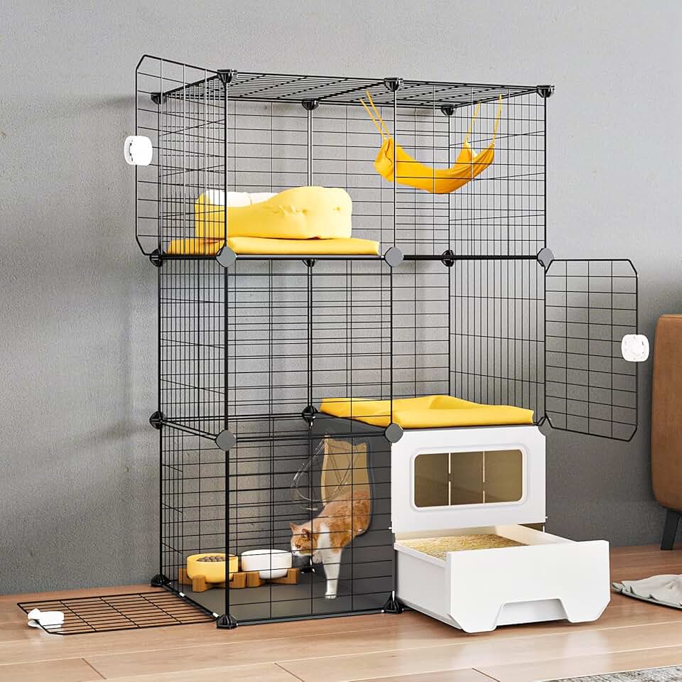 Indoor Cat Cage with Litter Box and Playpen