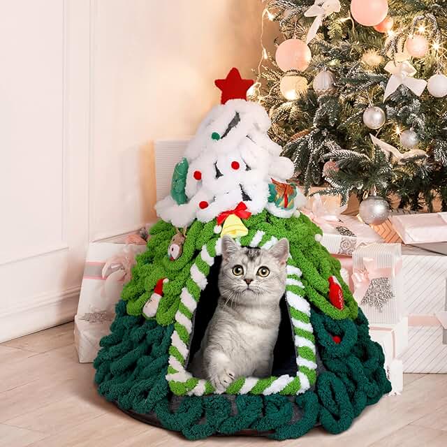 Felt Christmas Tree Cat Bed and House 20x24 Inches
