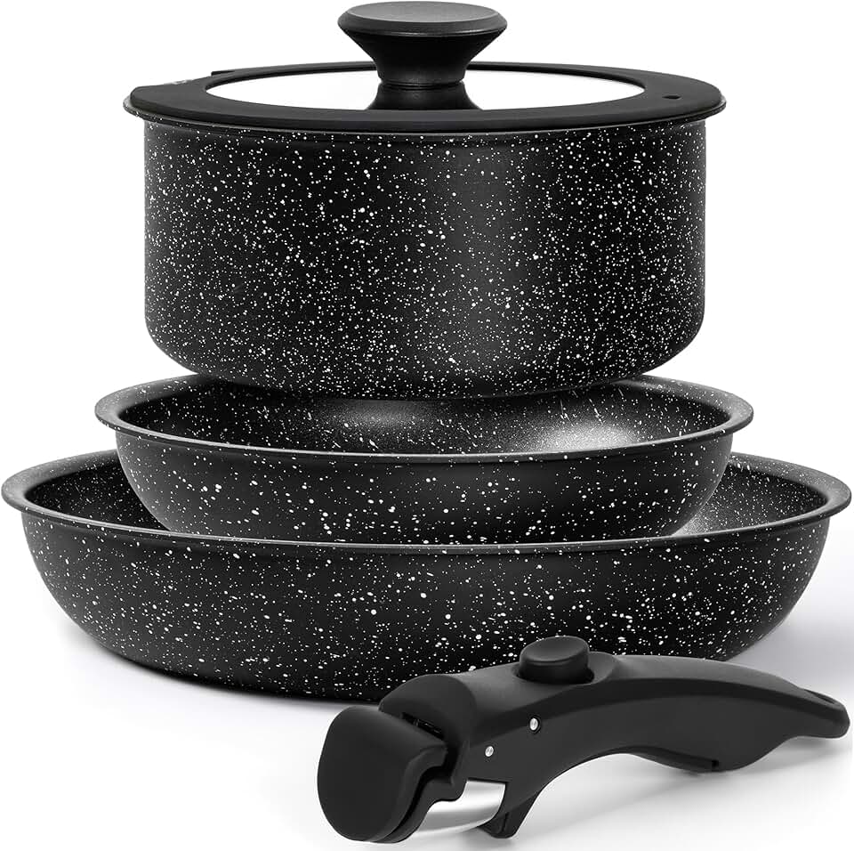 5-Piece Nonstick Cookware Set with Removable Handles