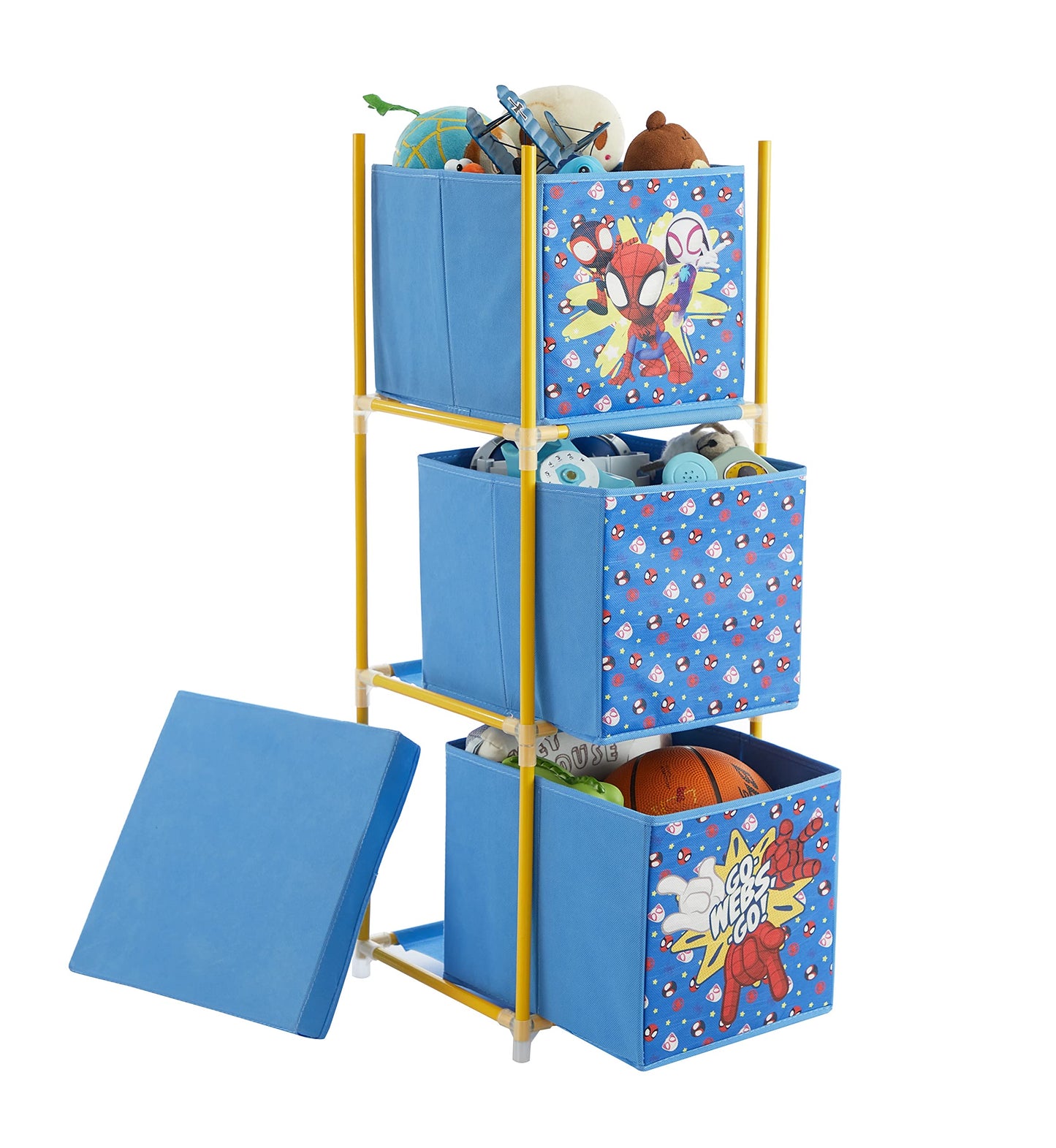Marvel Spidey and His Amazing Friends 3 Tier Fabric Storage Organizer with 3 Cubes and Removable Lid