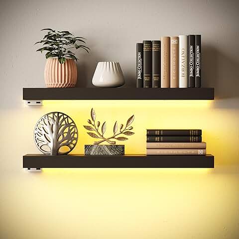 Floating LED Shelves for Wall Display, Set of 2