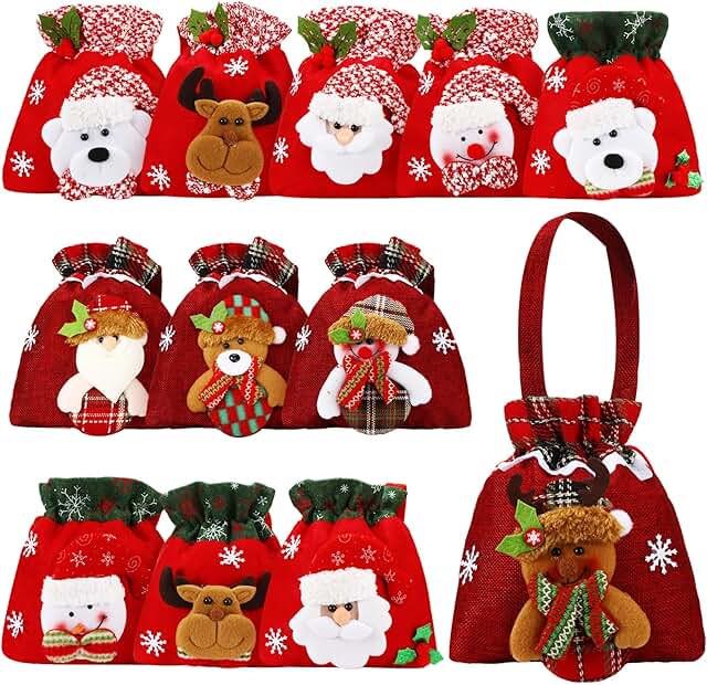12 Christmas Gift Doll Bags with Drawstrings
