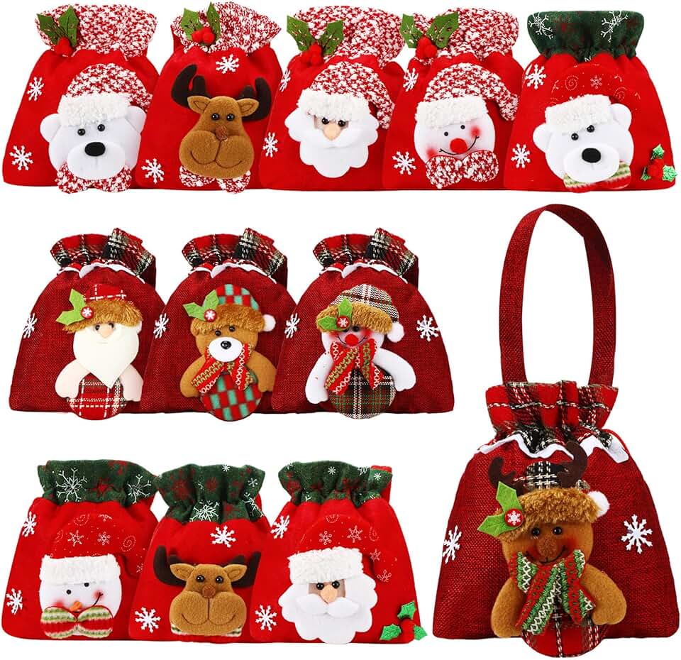 12 Christmas Gift Doll Bags with Drawstrings
