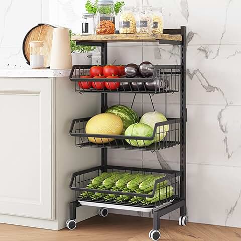 4-Tier Adjustable Fruit and Vegetable Storage Cart