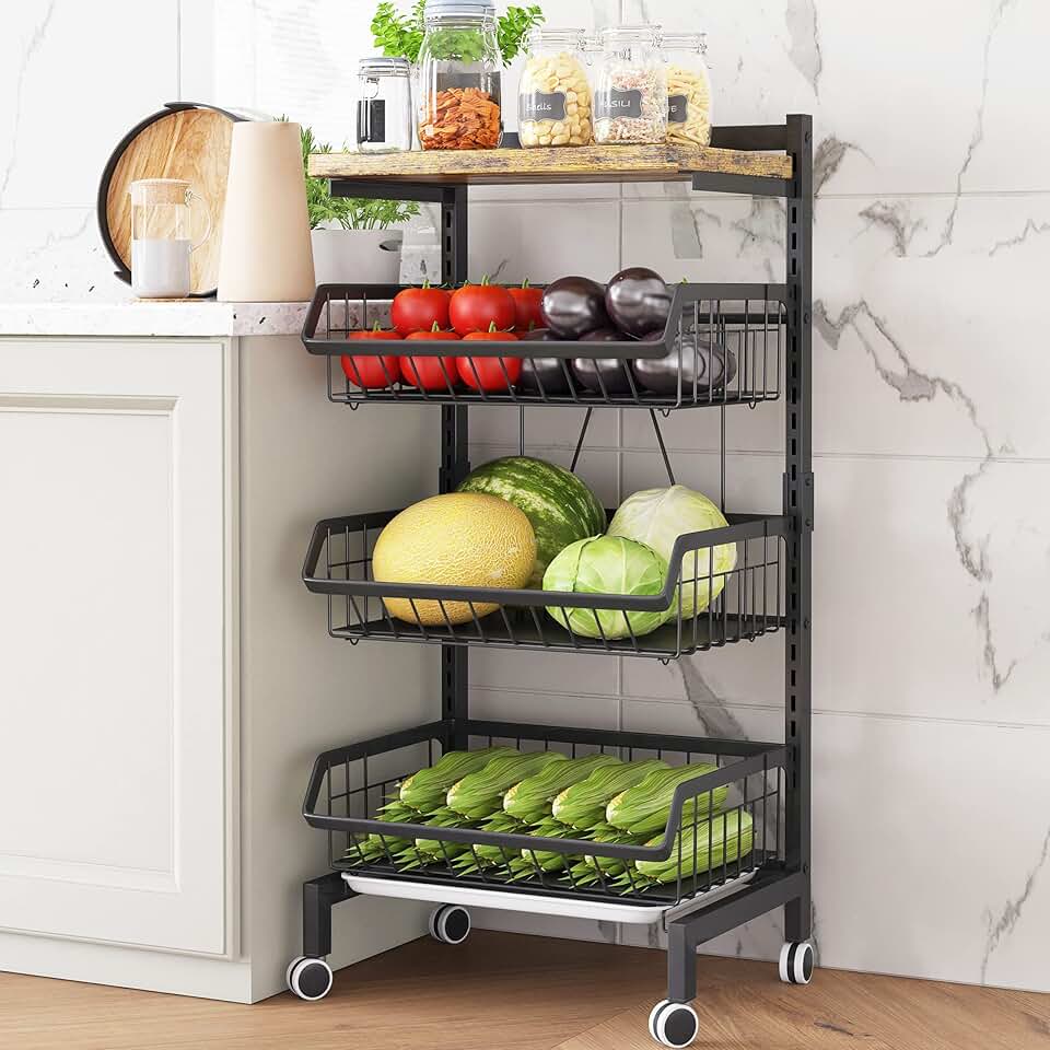 4-Tier Adjustable Fruit and Vegetable Storage Cart