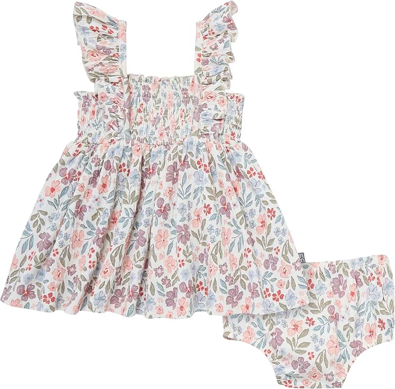 Baby Girl Ruffle Sleeve Dress and Diaper Cover Set