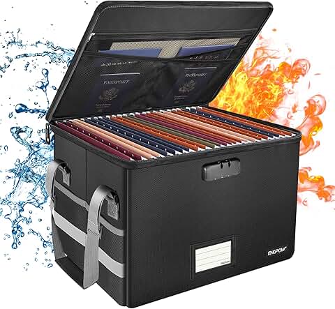 Fireproof Locking File Box with Pockets and Handle