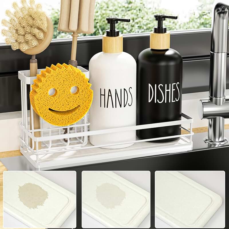Kitchen Dish Soap Dispenser Set with Dry Tray and Sponge Holder