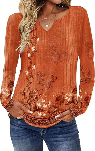 Long Sleeve Boho Women's Fall V-Neck Blouse