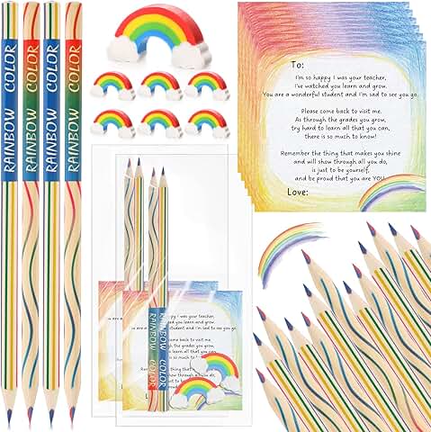 Back to School Gift Set with Rainbow Pencils Erasers and Cards