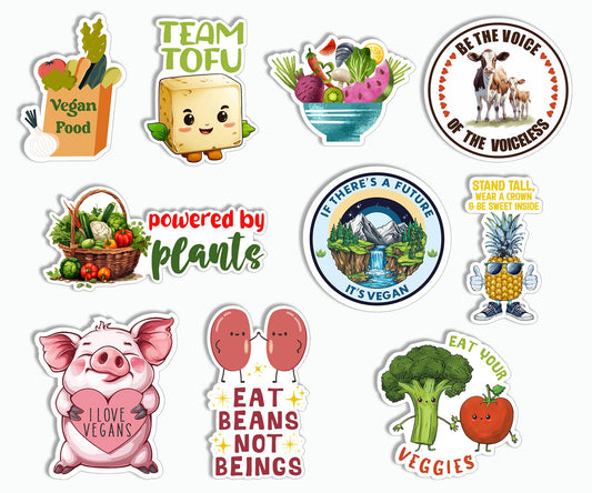 Set of 10 cute veggie stickers for bottles and laptops