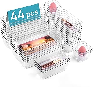 44-Piece Clear Plastic Drawer Organizer Set