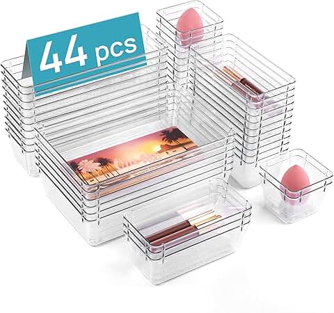 44-Piece Clear Plastic Drawer Organizer Set