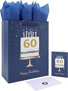 Large 60th Birthday Gift Bag with Card and Tissue