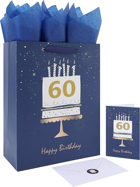 Large 60th Birthday Gift Bag with Card and Tissue