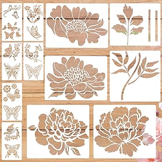 Set of 12 Reusable Craft Paint Stencils with Flowers and Butterflies