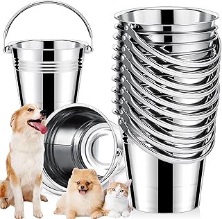 10 Pcs Heavy Duty Stainless Steel Dog Water Buckets