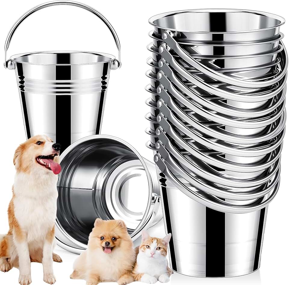 10 Pcs Heavy Duty Stainless Steel Dog Water Buckets