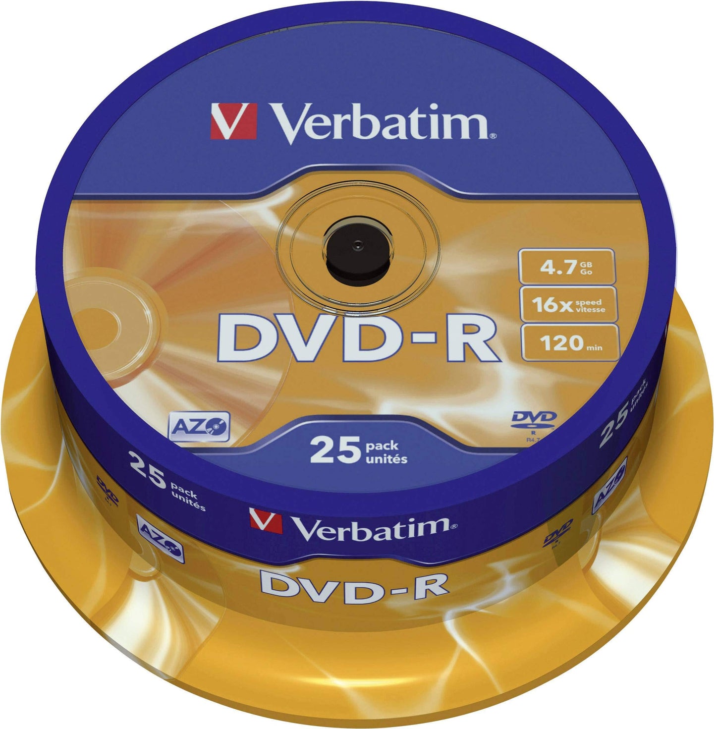 DVD-R Discs 25 Spindle Pack, Bulk Pack 25 x DVD-R Blank Discs with AZO Protection Against UV, 16x Speed, 4.7 GB