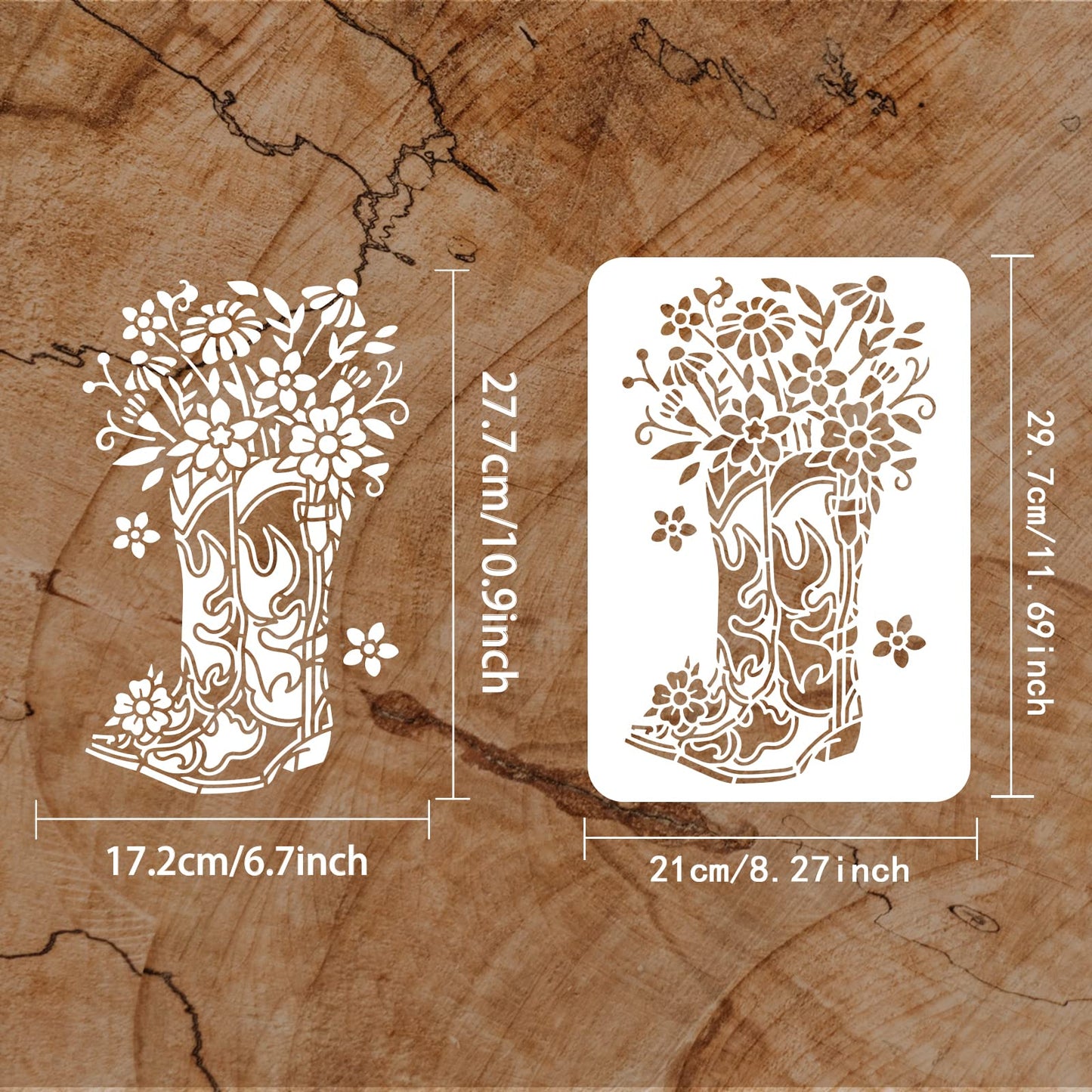 Wild West Blooms Reusable Cowboy Boot & Flower Template 8.3x11.7in
