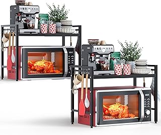 Expandable 2-Tier Metal Kitchen Shelf with Hooks