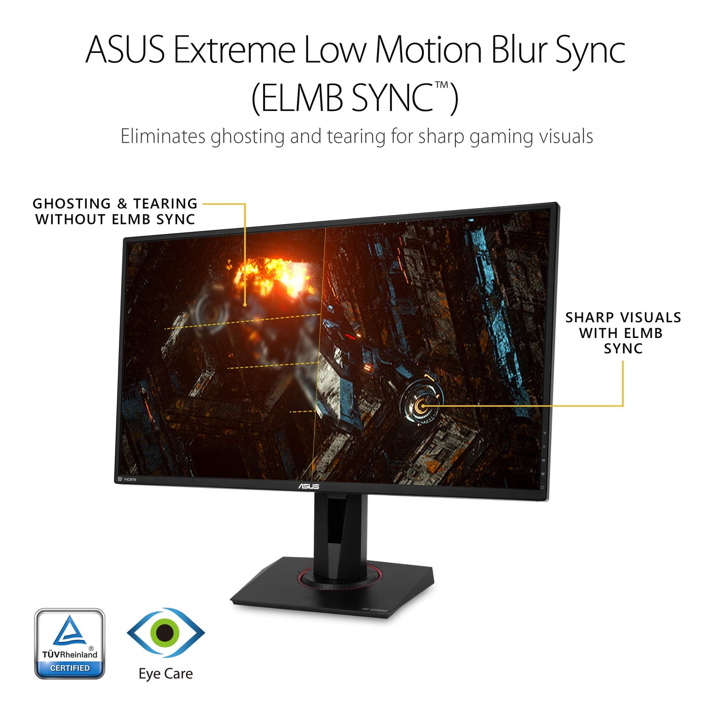 TUF Gaming 27" 2K HDR Gaming Monitor (VG27AQ) - QHD (2560 x 1440), 165Hz (Supports 144Hz), 1ms, Extreme Low Motion Blur, Speaker, G-SYNC Compatible, VESA Mountable, DisplayPort, HDMI