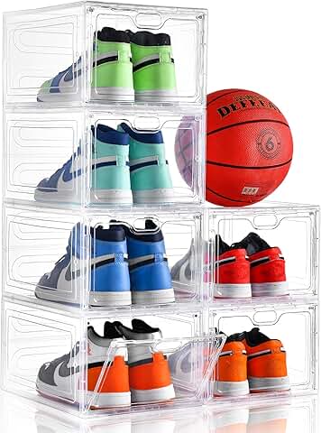 Six Clear Large Shoe Storage Boxes with Magnetic Doors