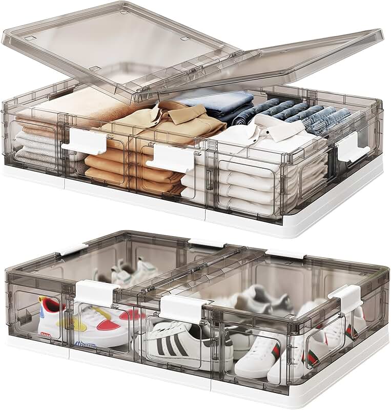 2 Pack Clear Under Bed Storage Bins with Lids and Wheels