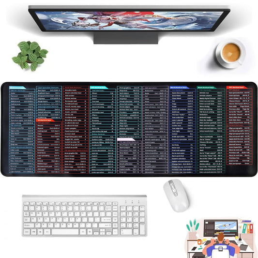 Large Anti-Slip Keyboard and Mouse Pad with Shortcut Pattern