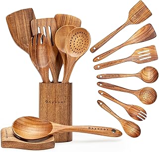 Set of 9 Wooden Cooking Spoons and Utensils