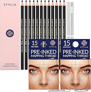 Set of 12 waterproof eyebrow pencils and 30 meters mapping string