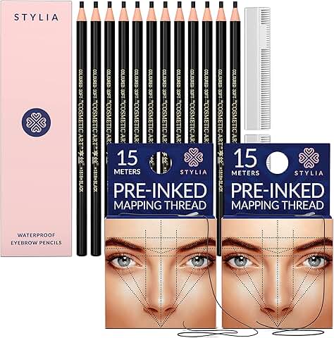 Set of 12 waterproof eyebrow pencils and 30 meters mapping string